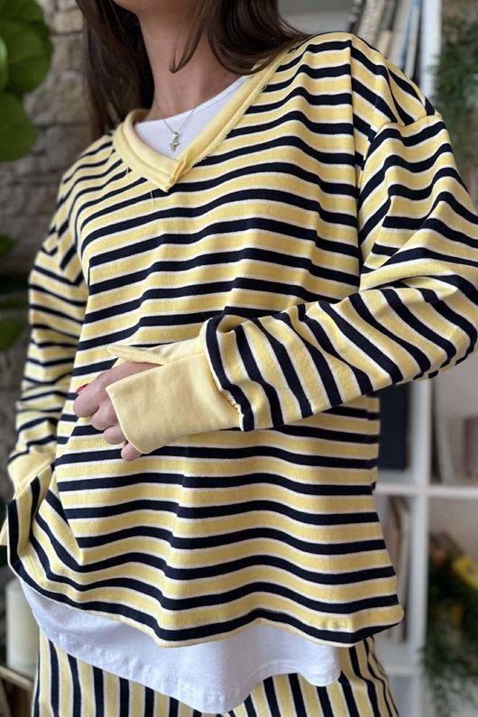 Marlowe Stripe Sweatshirt Lemonade Navy